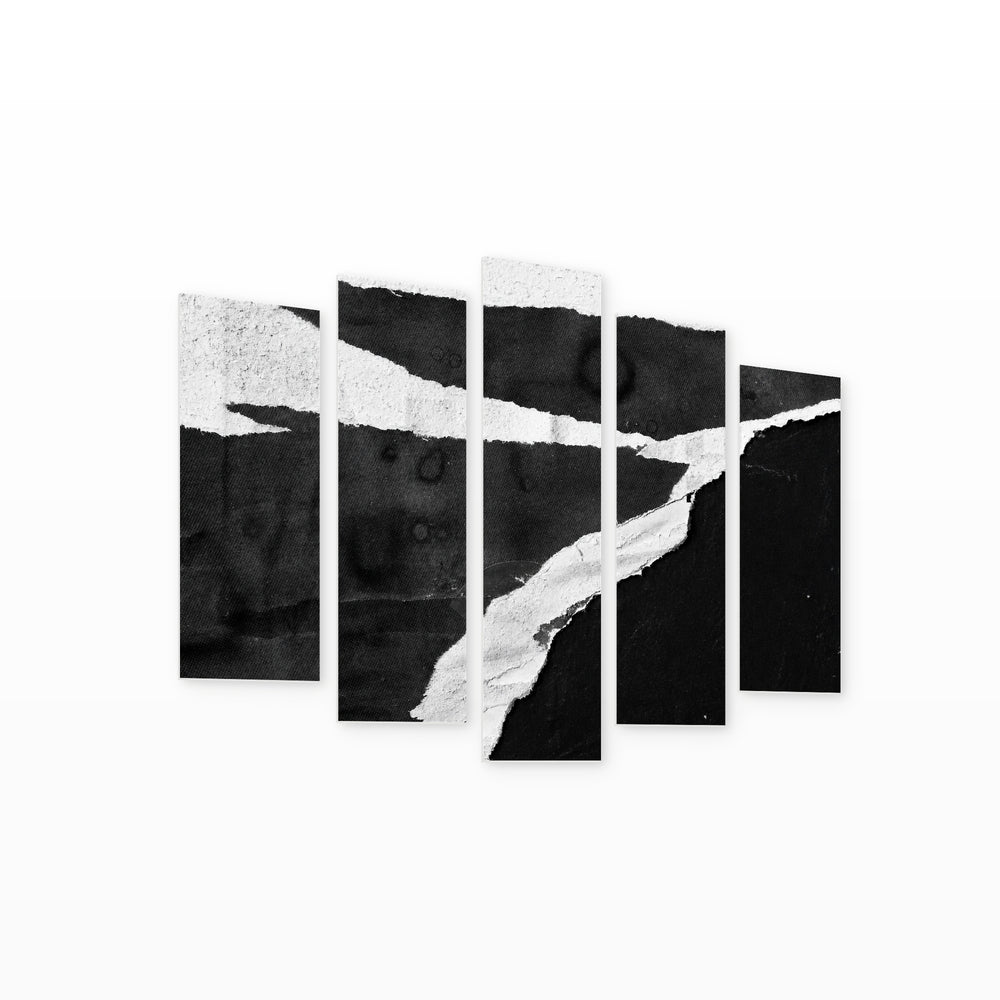 Black and White Textures in Serene Light — five-panel wall art on white background in perspective | 5wallart 54792 M1