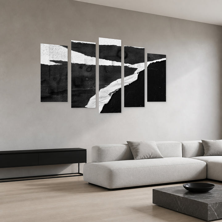 Black and White Textures in Serene Light — five-panel wall art in perspective interior | 5wallart 54792 M2