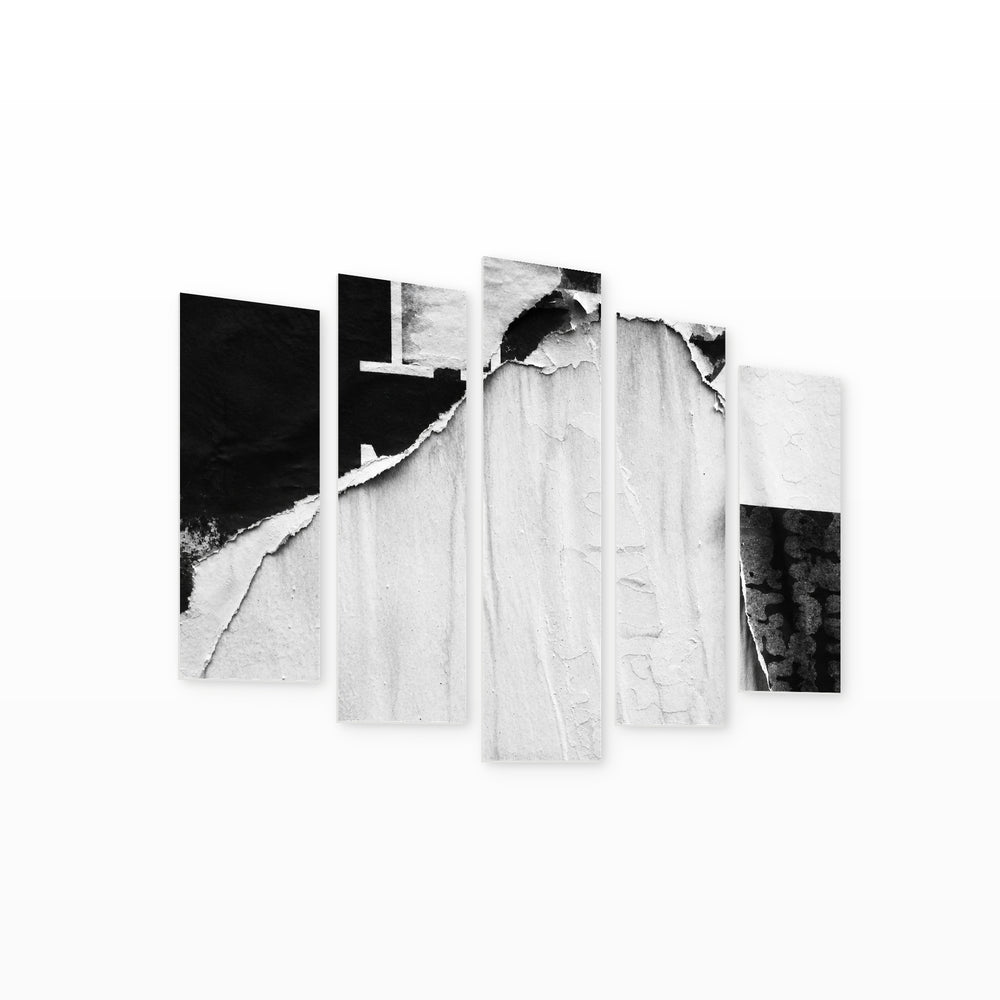 Black and White Art with Geometric Rhythm — five-panel wall art on white background in perspective | 5wallart 54793 M1