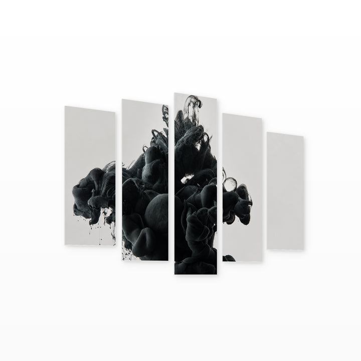 Effect in Black with Geometric Rhythm — five-panel wall art on white background in perspective | 5wallart 54794 M1