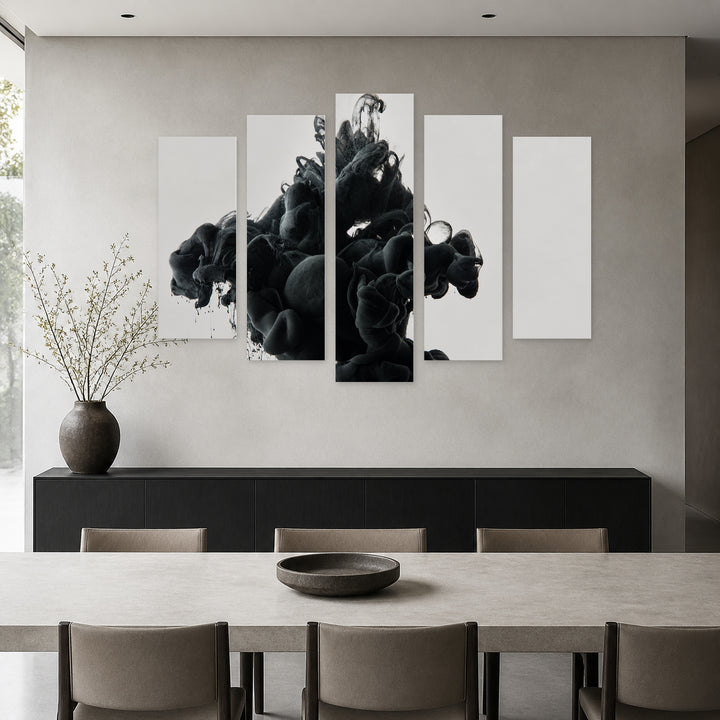 Effect in Black with Geometric Rhythm — five-panel wall art in frontal interior | 5wallart 54794 M3