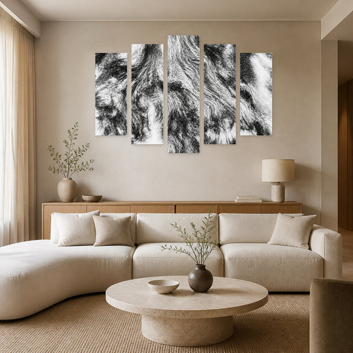 Monochrome Texture in Serene Light — five-panel wall art in frontal interior | 5wallart 54795 M3