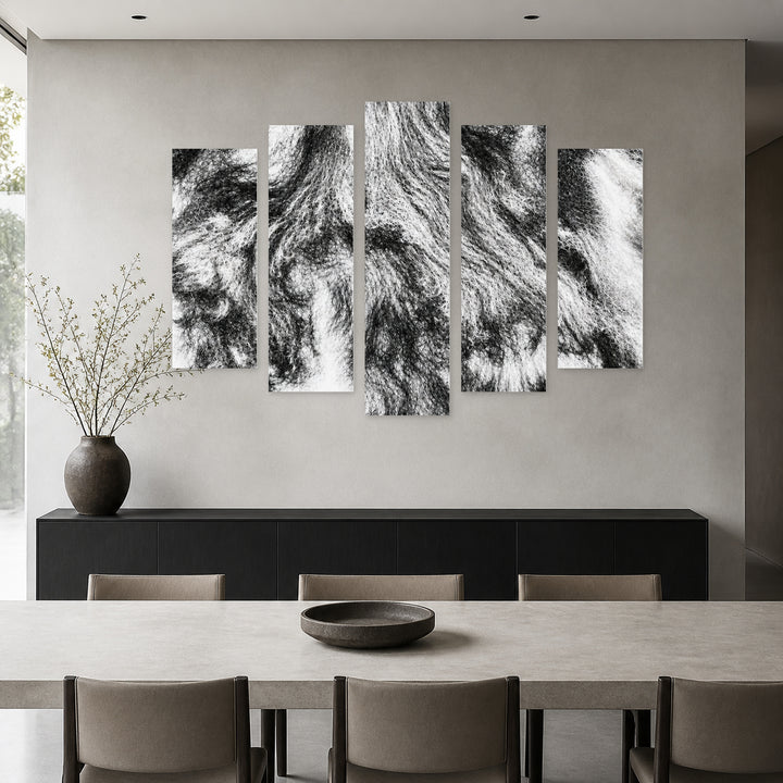 Monochrome Texture in Serene Light — five-panel wall art in alternate frontal interior | 5wallart 54795 M4