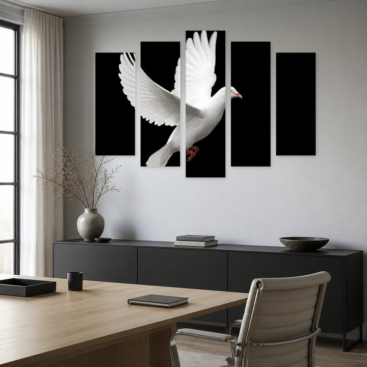 White Dove in Serene Light — five-panel wall art in frontal interior | 5wallart 54808 M3