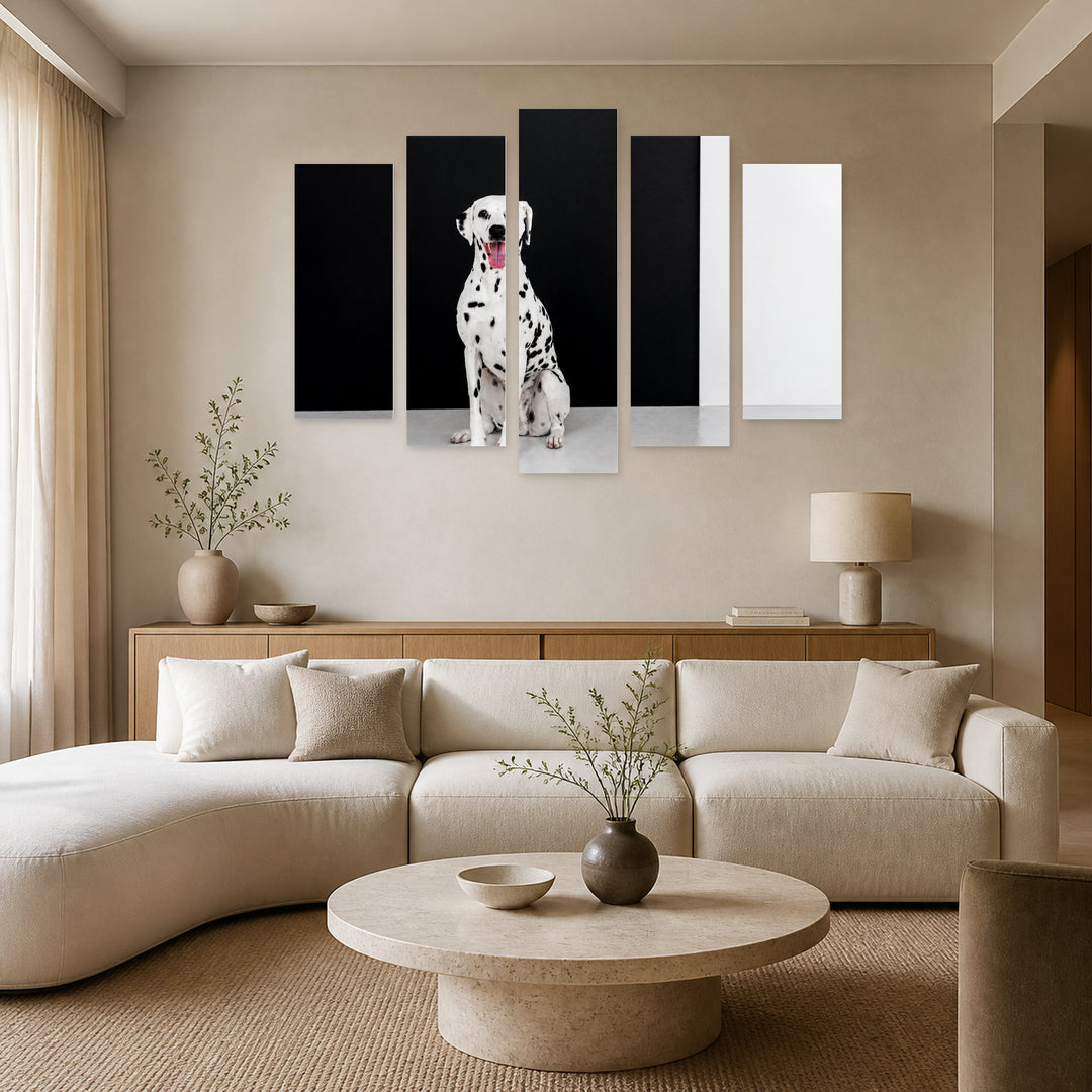 Dalmatian with Dramatic Contrast — five-panel wall art in frontal interior | 5wallart 54809 M3