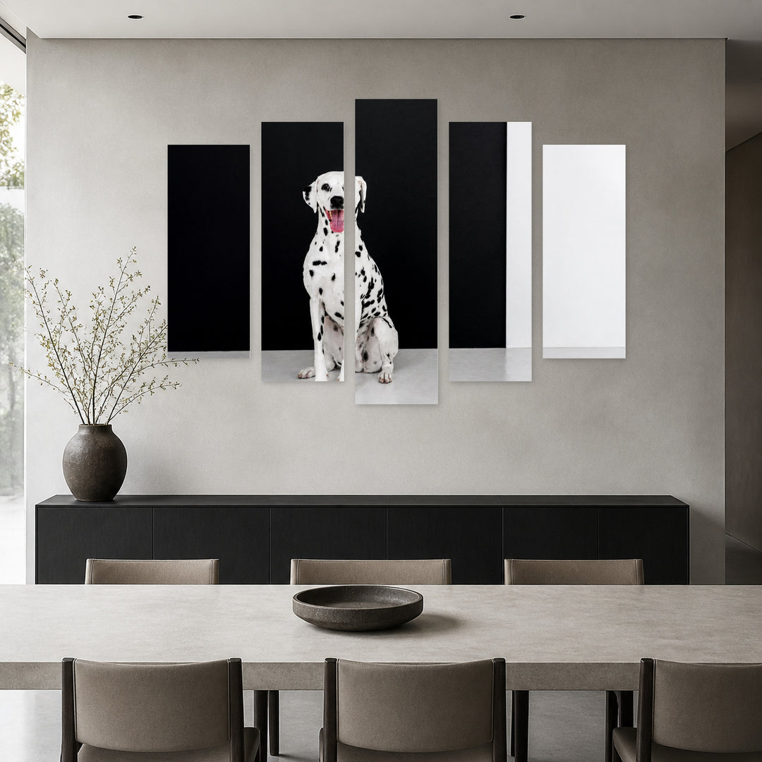 Dalmatian with Dramatic Contrast — five-panel wall art in alternate frontal interior | 5wallart 54809 M4