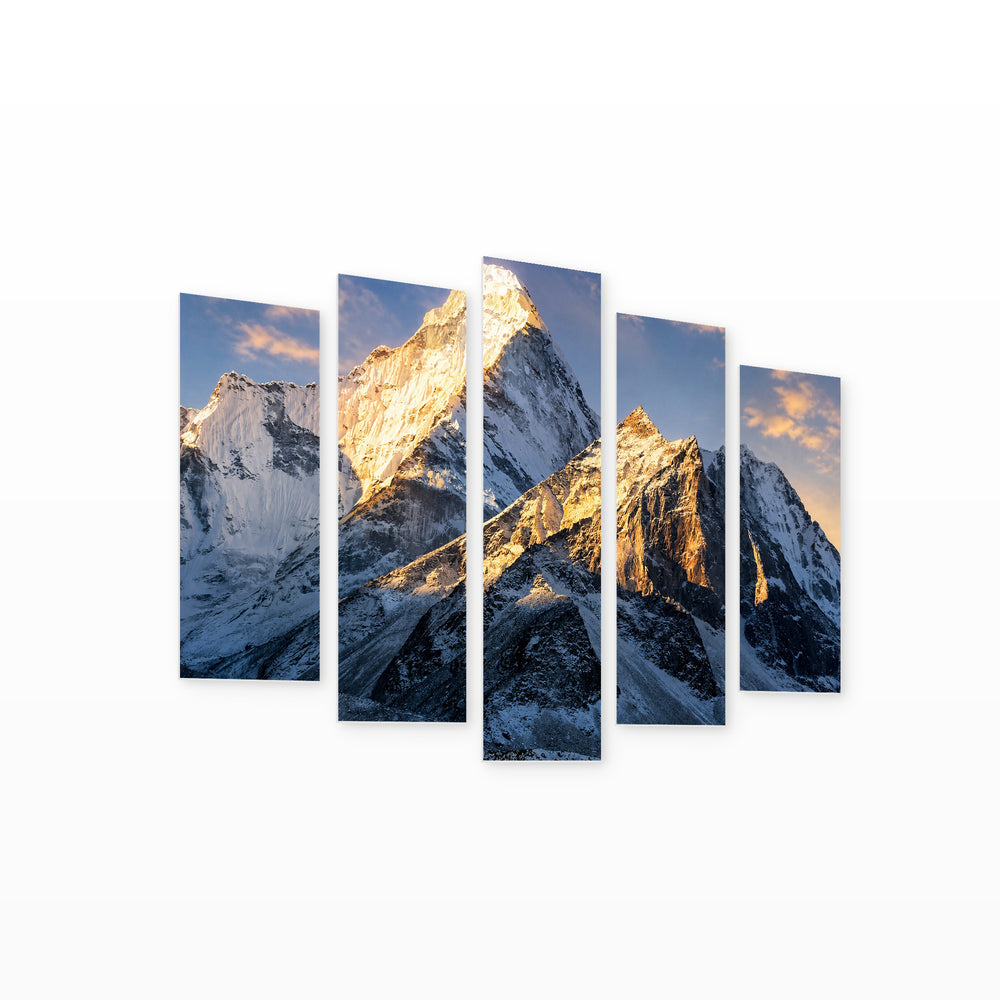 Path to Everest Base Camp at Sunrise — five-panel wall art on white background in perspective | 5wallart 54815 M1