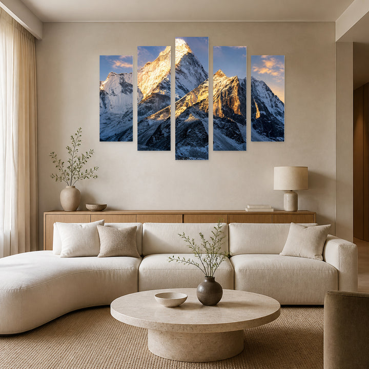 Path to Everest Base Camp at Sunrise — five-panel wall art in frontal interior | 5wallart 54815 M3