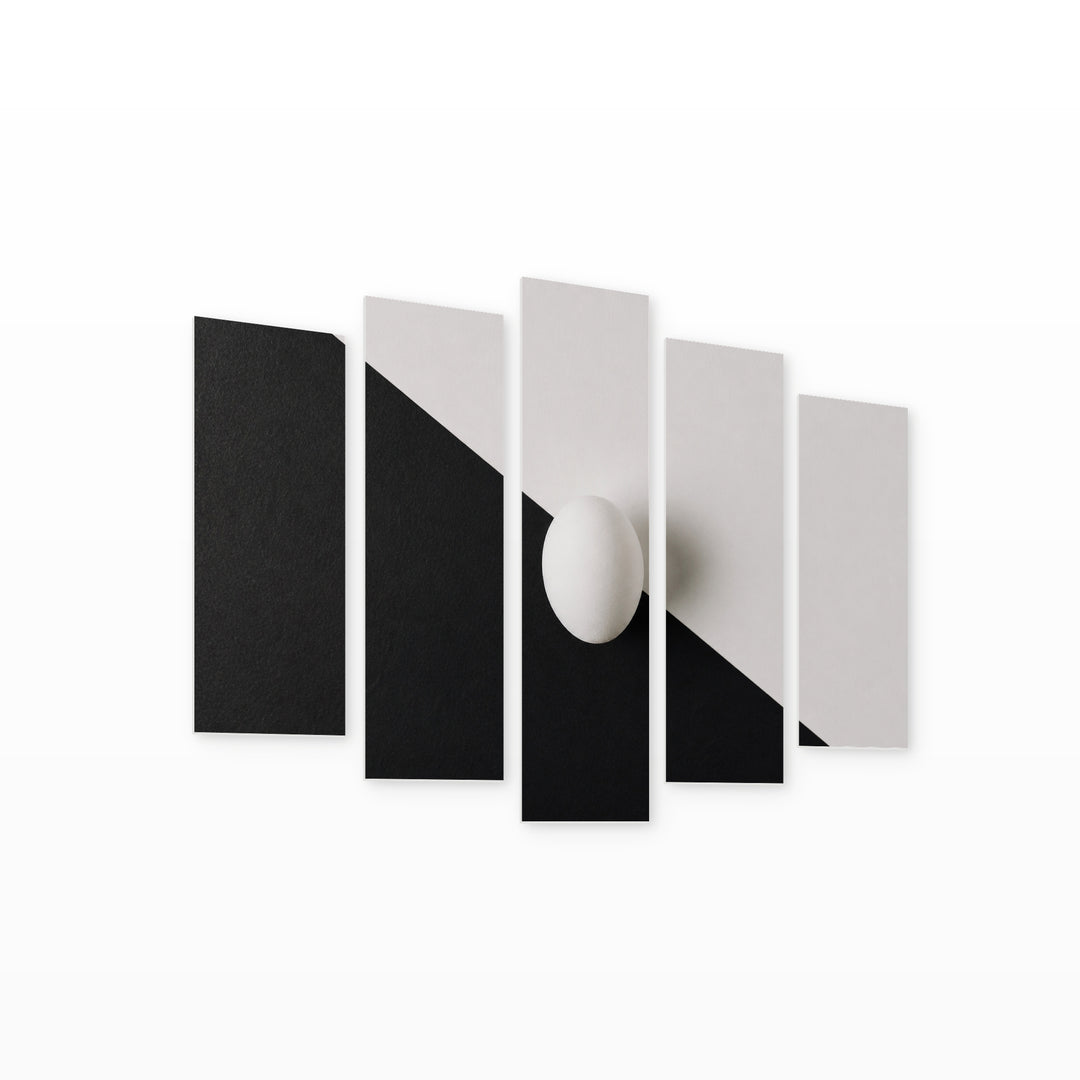 Egg on a Black in Serene Light — five-panel wall art on white background in perspective | 5wallart 54818 M1