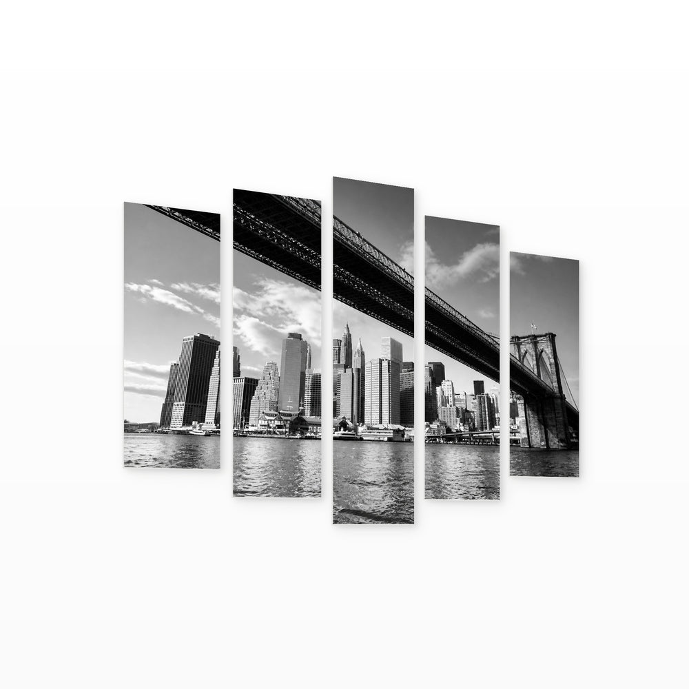 Brooklyn Bridge - New York in Serene Light — five-panel wall art on white background in perspective | 5wallart 54819 M1