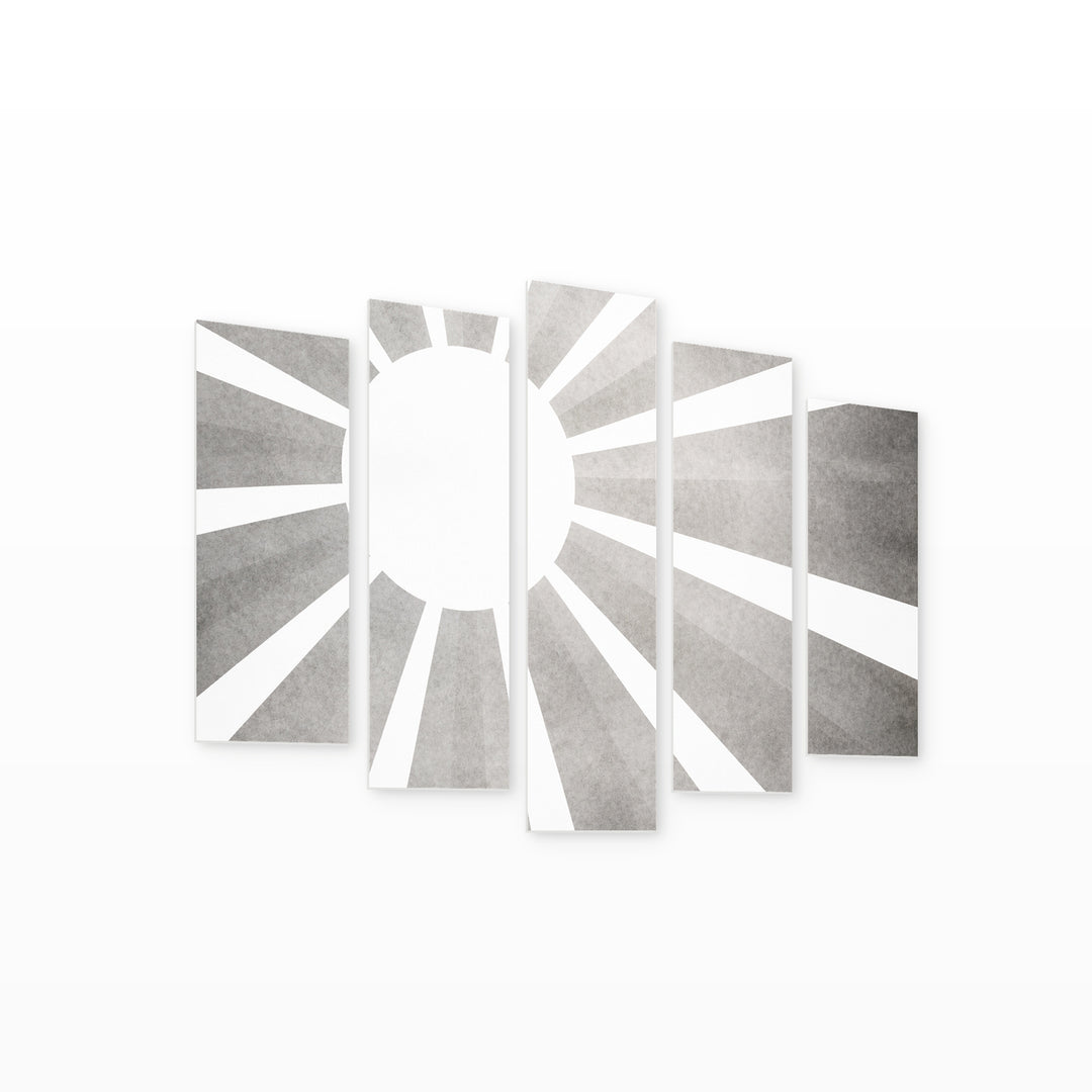 Monochrome Sun In — five-panel wall art on white background in perspective | 5wallart 54820 M1