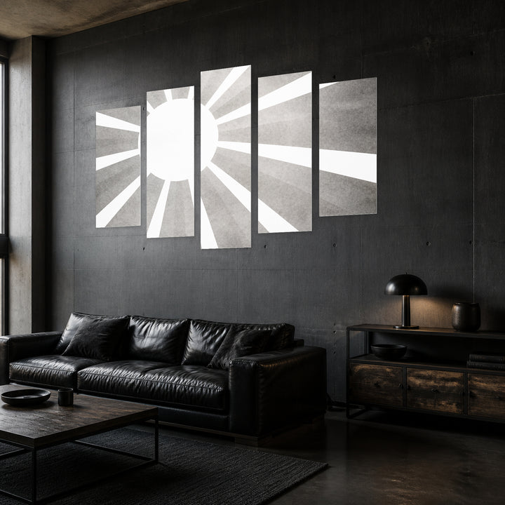 Monochrome Sun In — five-panel wall art in perspective interior | 5wallart 54820 M2