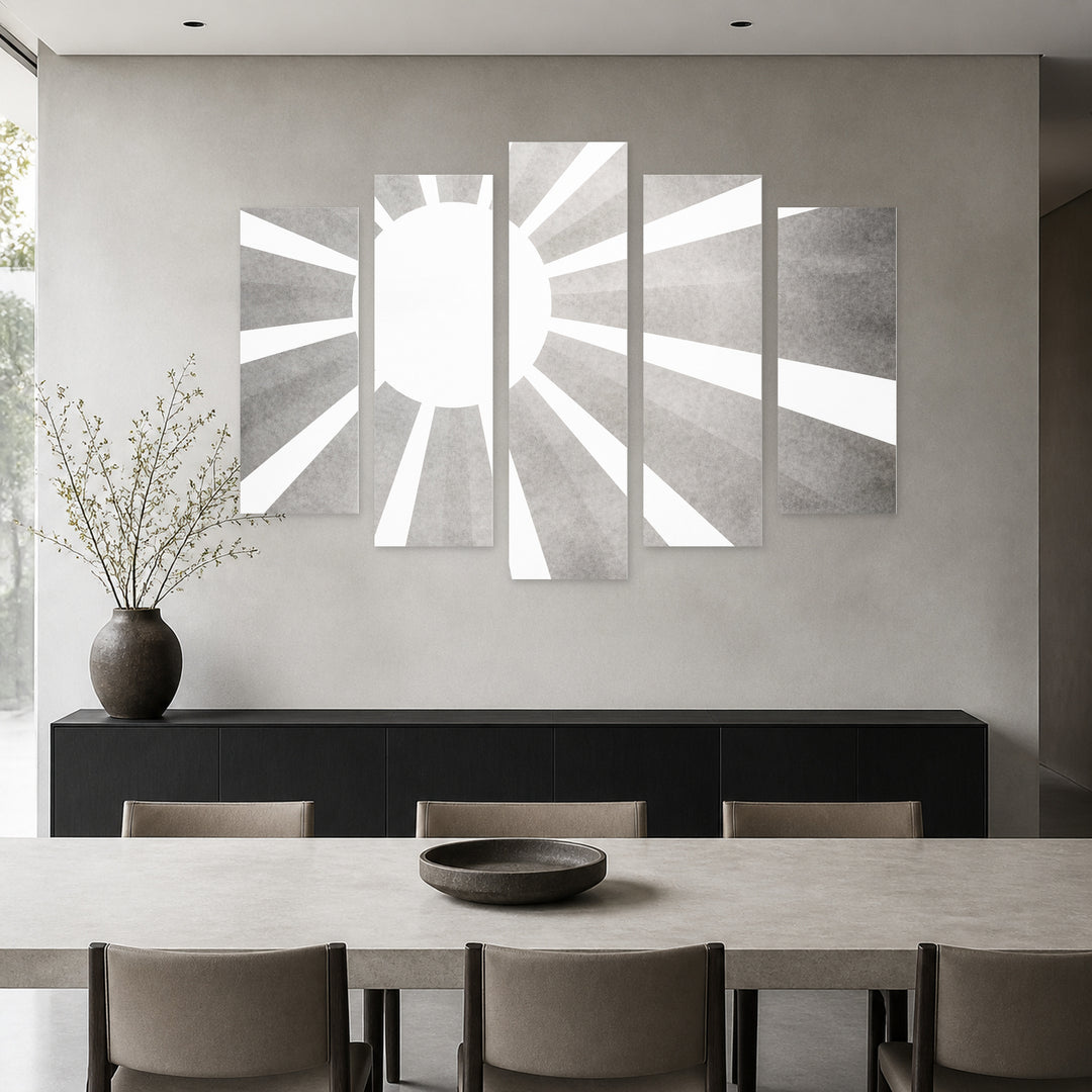 Monochrome Sun In — five-panel wall art in frontal interior | 5wallart 54820 M3