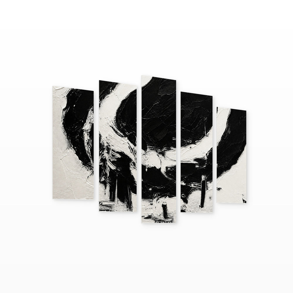Black and White Textured Pattern in Serene Light — five-panel wall art on white background in perspective | 5wallart 54821 M1