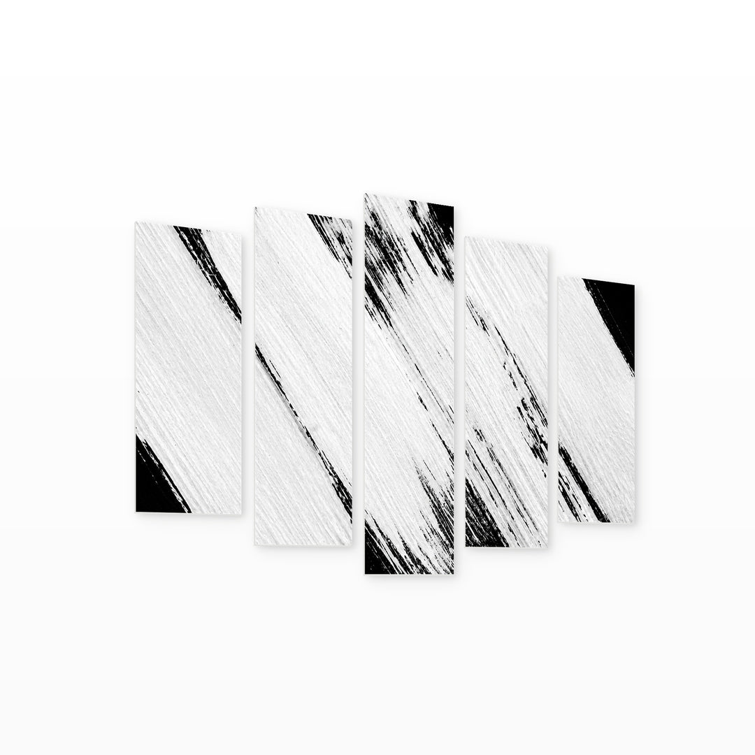 Black and White Brush Background with Dramatic Contrast — five-panel wall art on white background in perspective | 5wallart 54824 M1