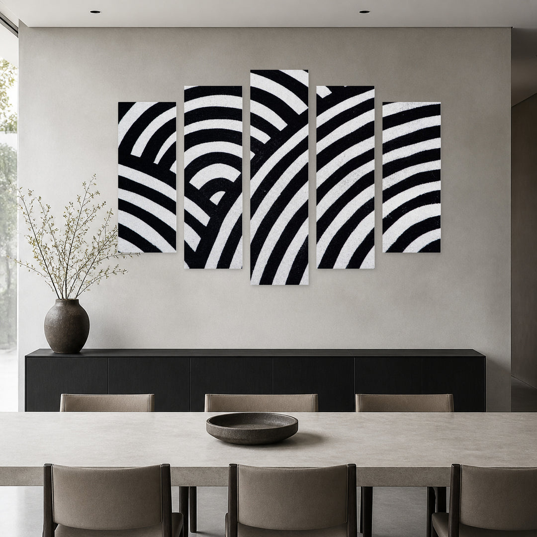 Abstract Texture in Serene Light — five-panel wall art in frontal interior | 5wallart 54826 M3