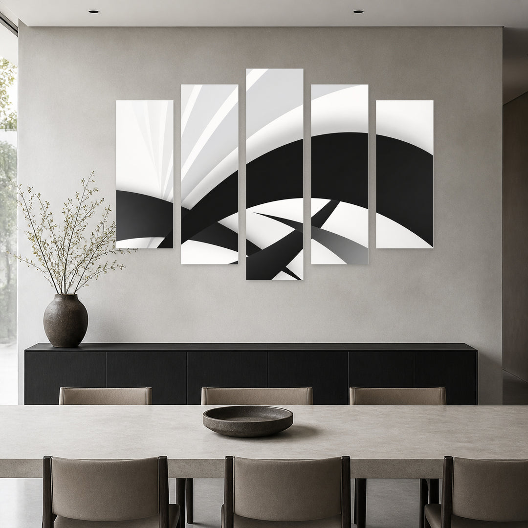 Abstract Rainbows in Serene Light — five-panel wall art in frontal interior | 5wallart 54828 M3