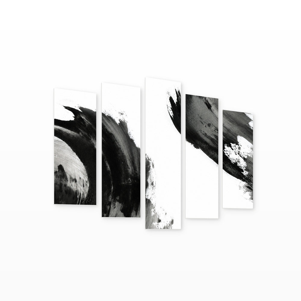 Abstract Ink Brush Background Modern Composition — five-panel wall art on white background in perspective | 5wallart 54829 M1