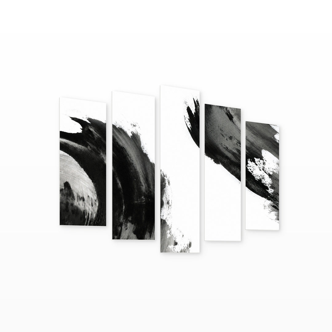 Abstract Ink Brush Background Modern Composition — five-panel wall art on white background in perspective | 5wallart 54829 M1