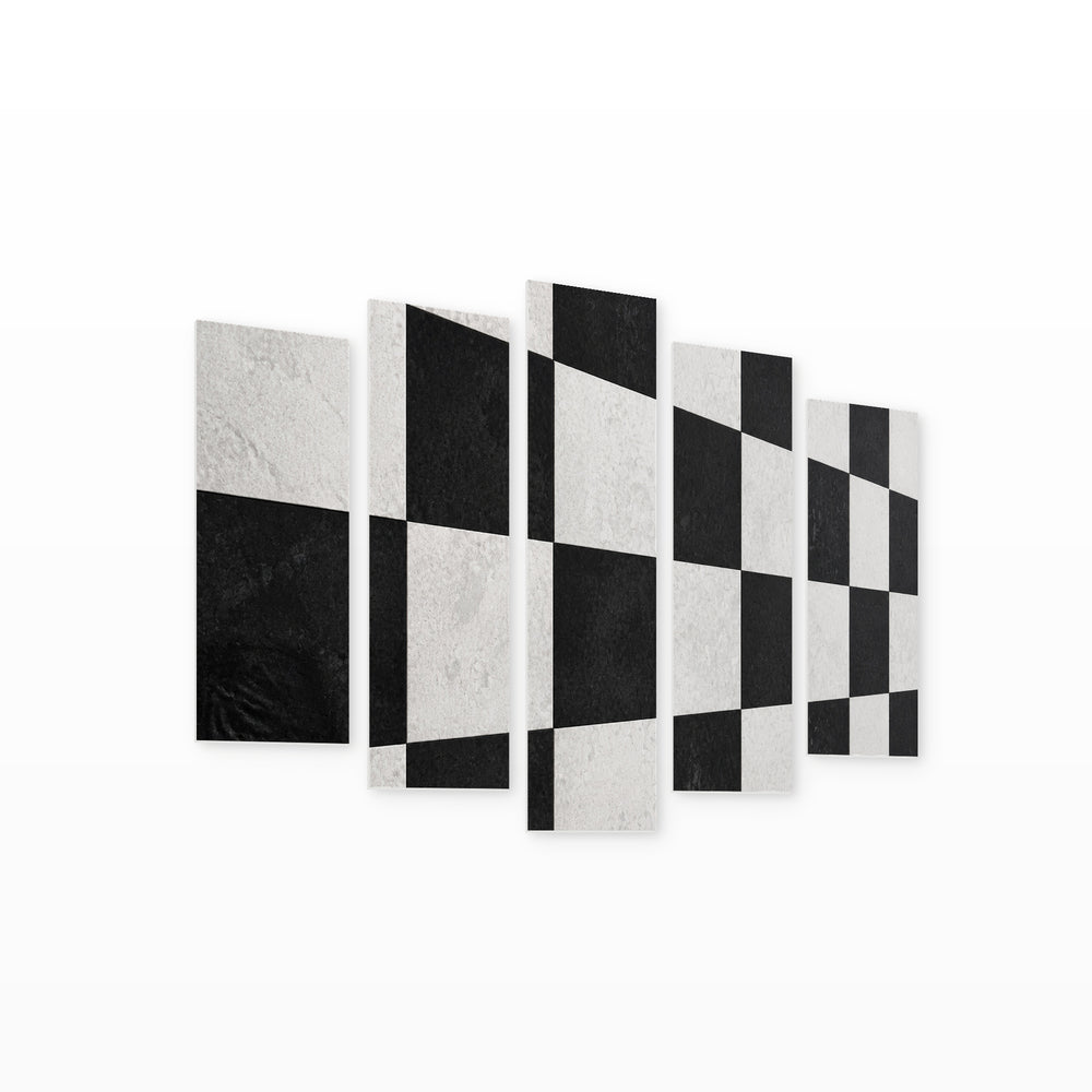 Black and White Texture in Serene Light — five-panel wall art on white background in perspective | 5wallart 54832 M1