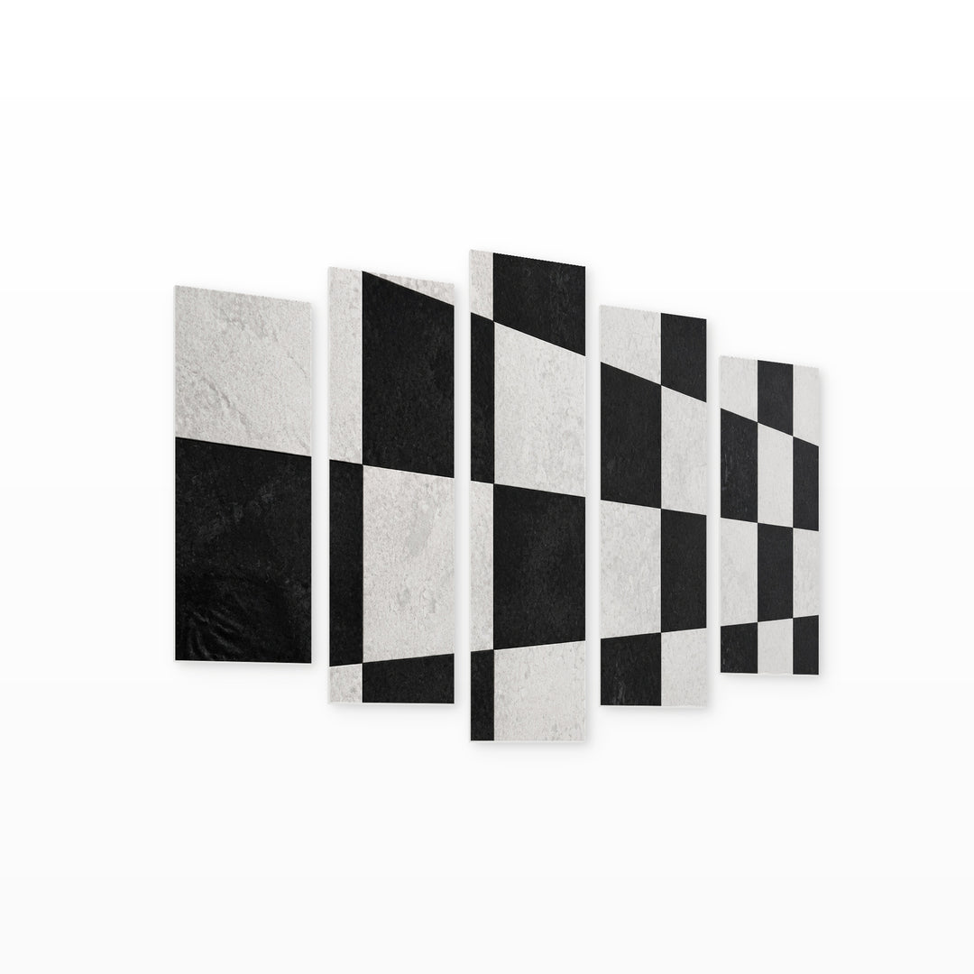Black and White Texture in Serene Light — five-panel wall art on white background in perspective | 5wallart 54832 M1