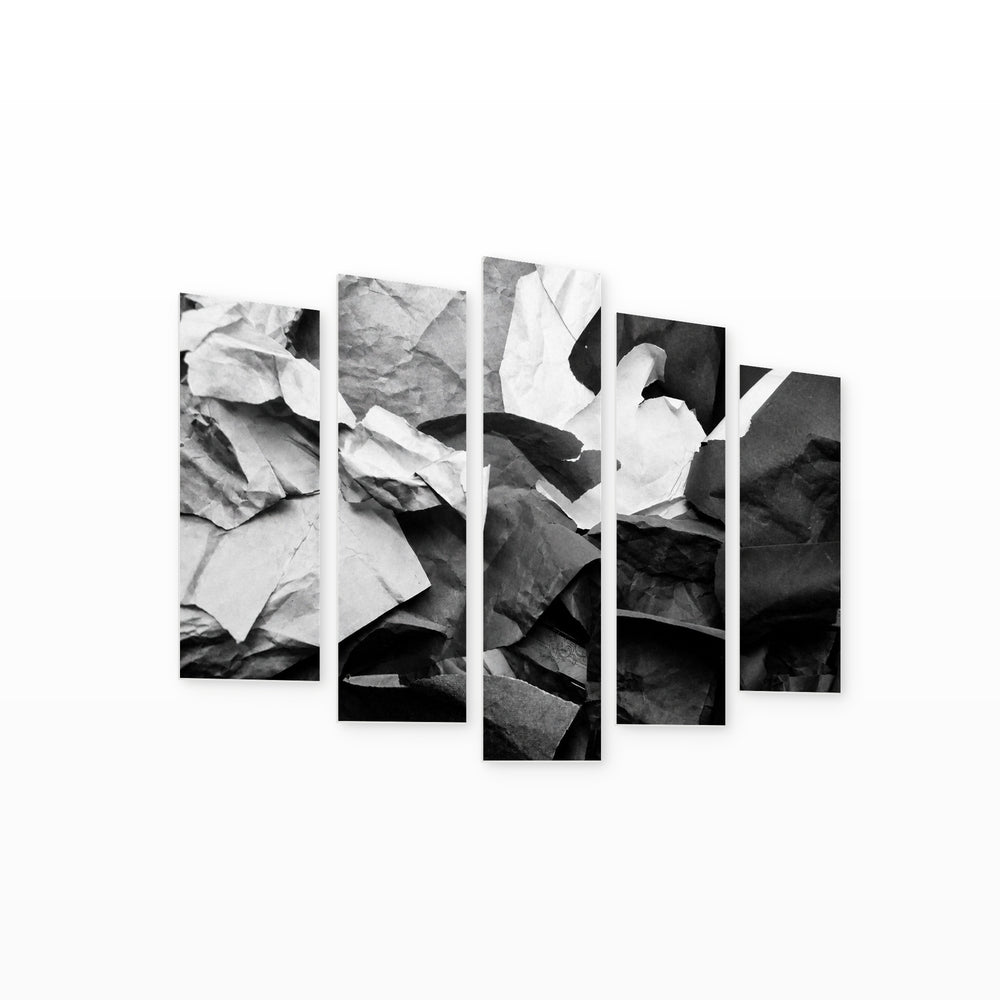 Fragments of Crumpled Paper with Geometric Rhythm — five-panel wall art on white background in perspective | 5wallart 54836 M1