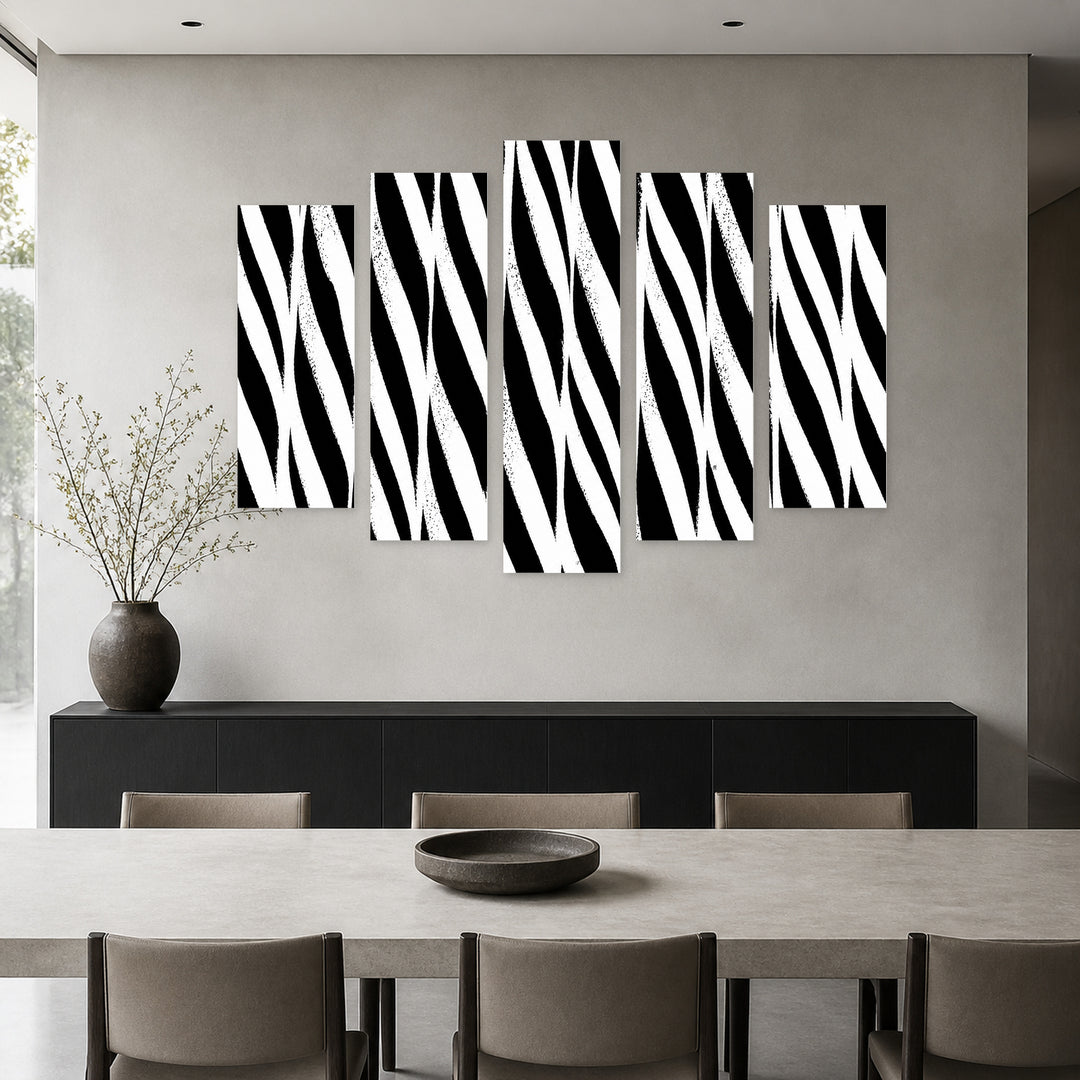 Abstract Black and White Background with Dramatic Contrast — five-panel wall art in frontal interior | 5wallart 54838 M3