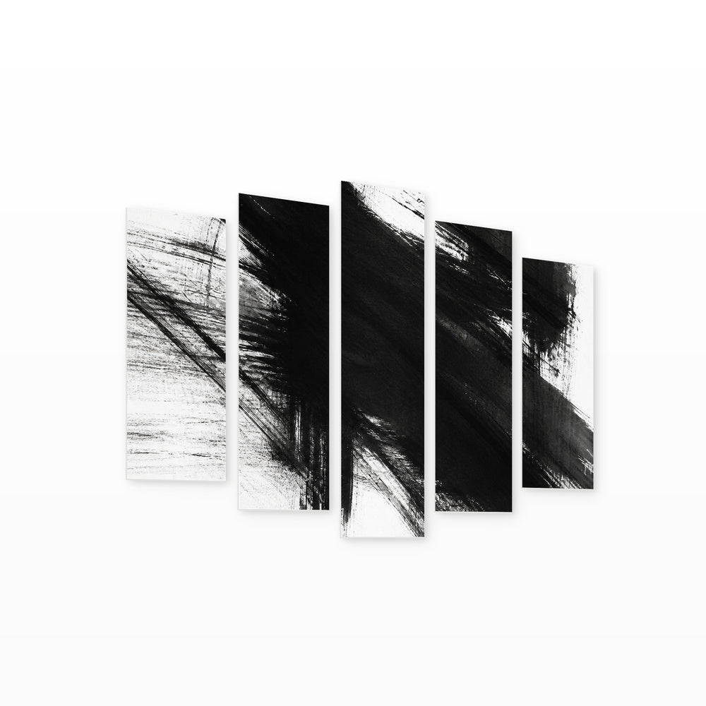 Abstract Black and White Background with Geometric Rhythm — five-panel wall art on white background in perspective | 5wallart 54840 M1