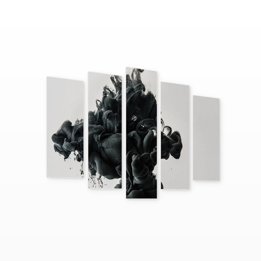 Ink Blot Modern Composition — five-panel wall art on white background in perspective | 5wallart 54843 M1