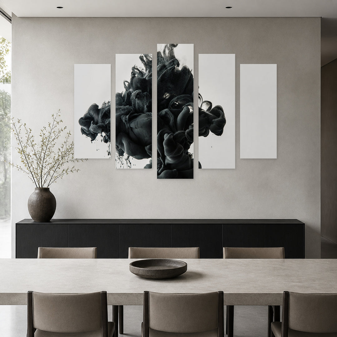 Ink Blot Modern Composition — five-panel wall art in alternate frontal interior | 5wallart 54843 M4