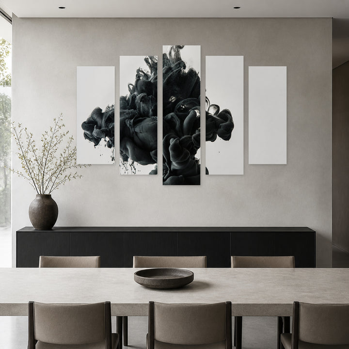 Ink Blot Modern Composition — five-panel wall art in alternate frontal interior | 5wallart 54843 M4