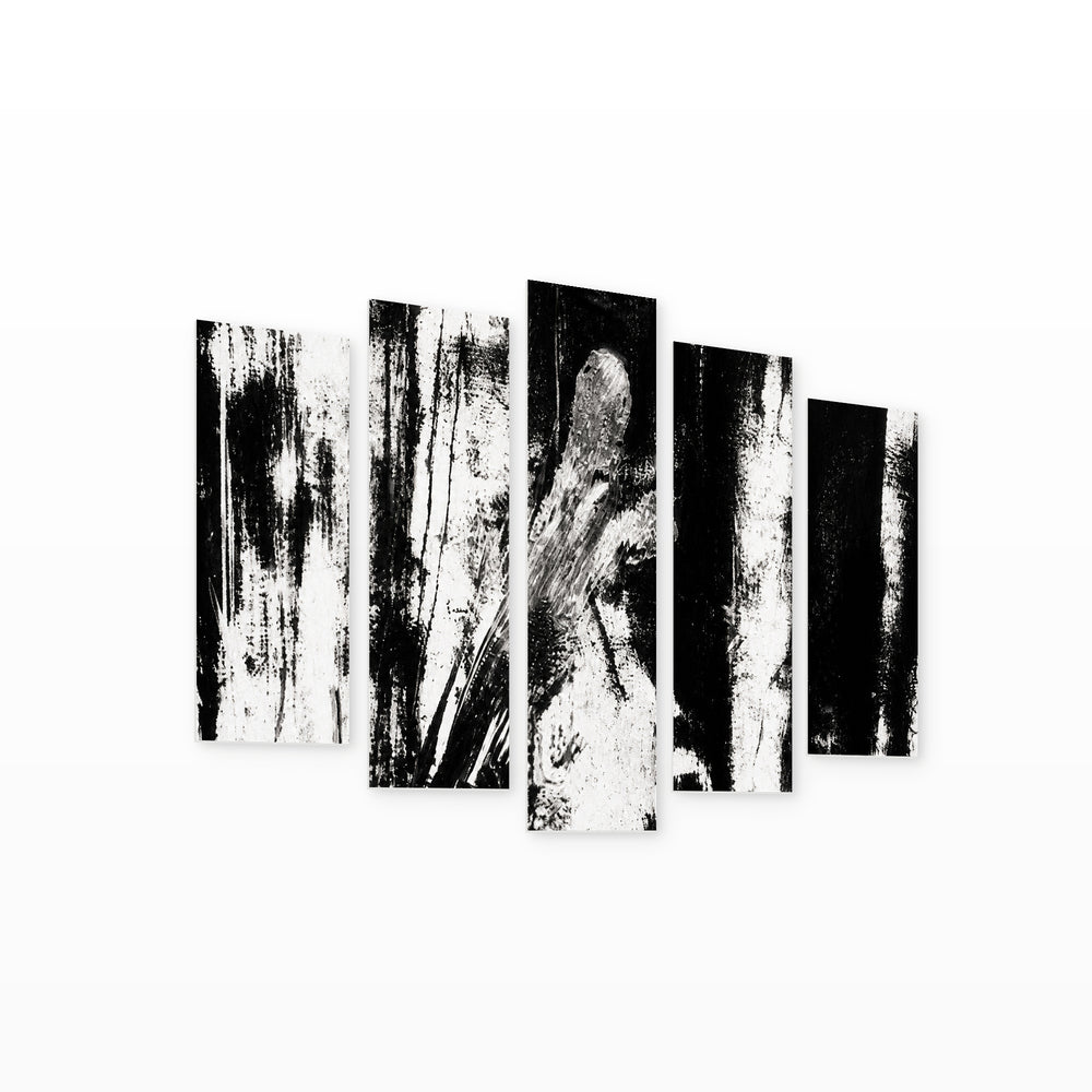 Monochrome Texture in Serene Light II — five-panel wall art on white background in perspective | 5wallart 54845 M1