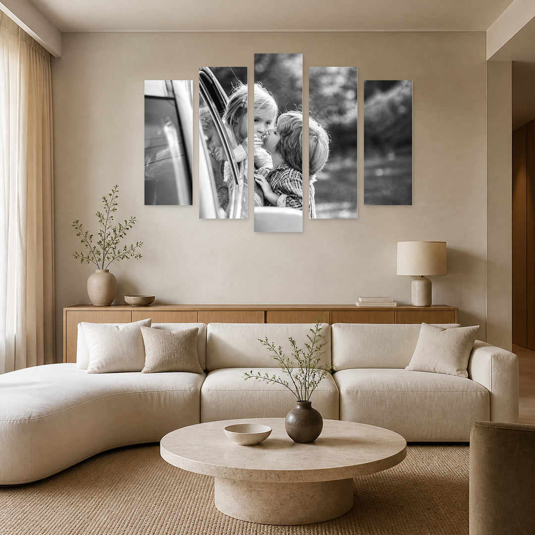 Childhood Love with Dreamlike Atmosphere — five-panel wall art in alternate frontal interior | 5wallart 54848 M4