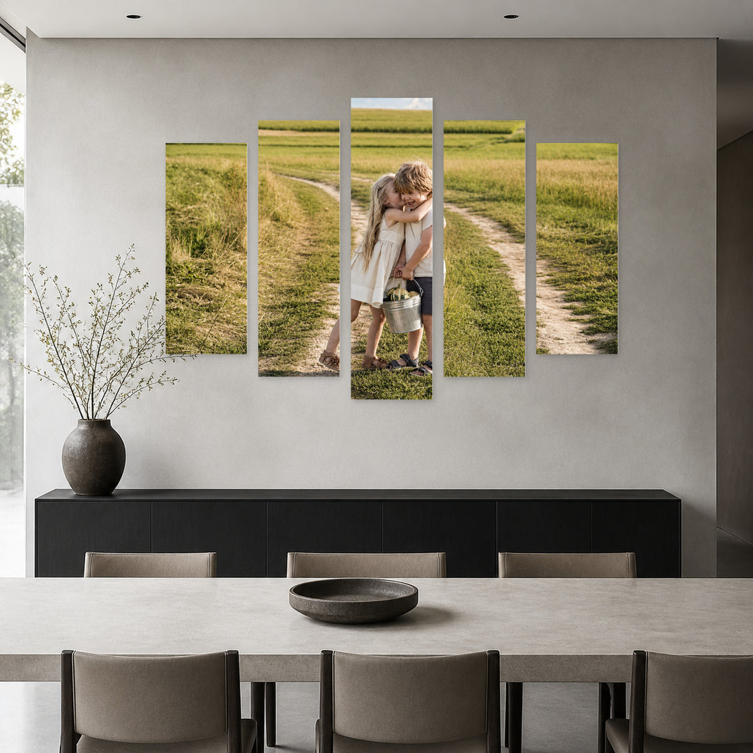 Childhood Summer Landscape Study — five-panel wall art in alternate frontal interior | 5wallart 54851 M4