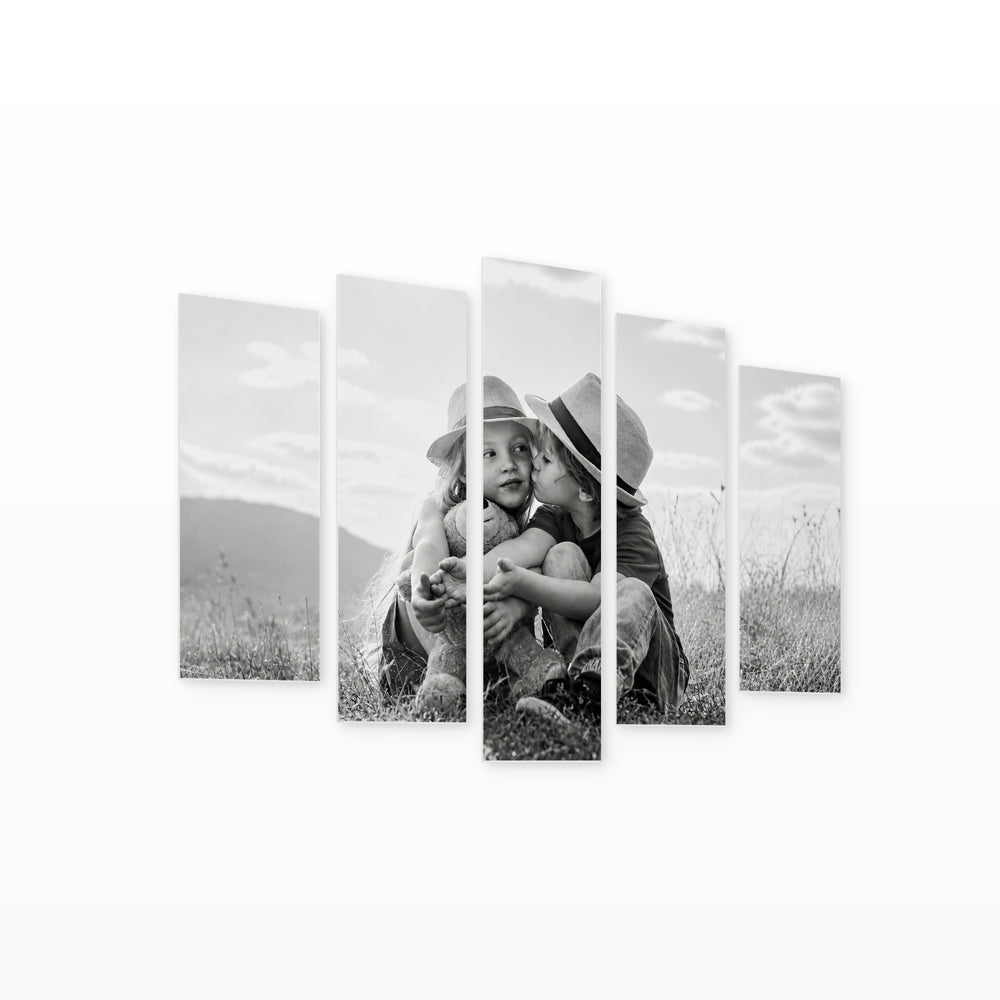 Children Playing Outdoors Playful Illustration — five-panel wall art on white background in perspective | 5wallart 54852 M1