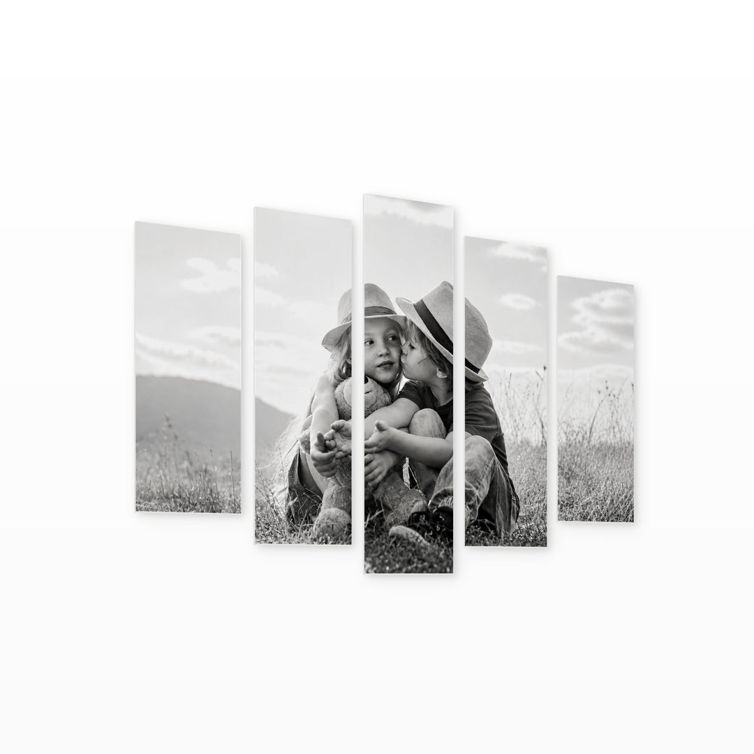 Children Playing Outdoors Playful Illustration — five-panel wall art on white background in perspective | 5wallart 54852 M1