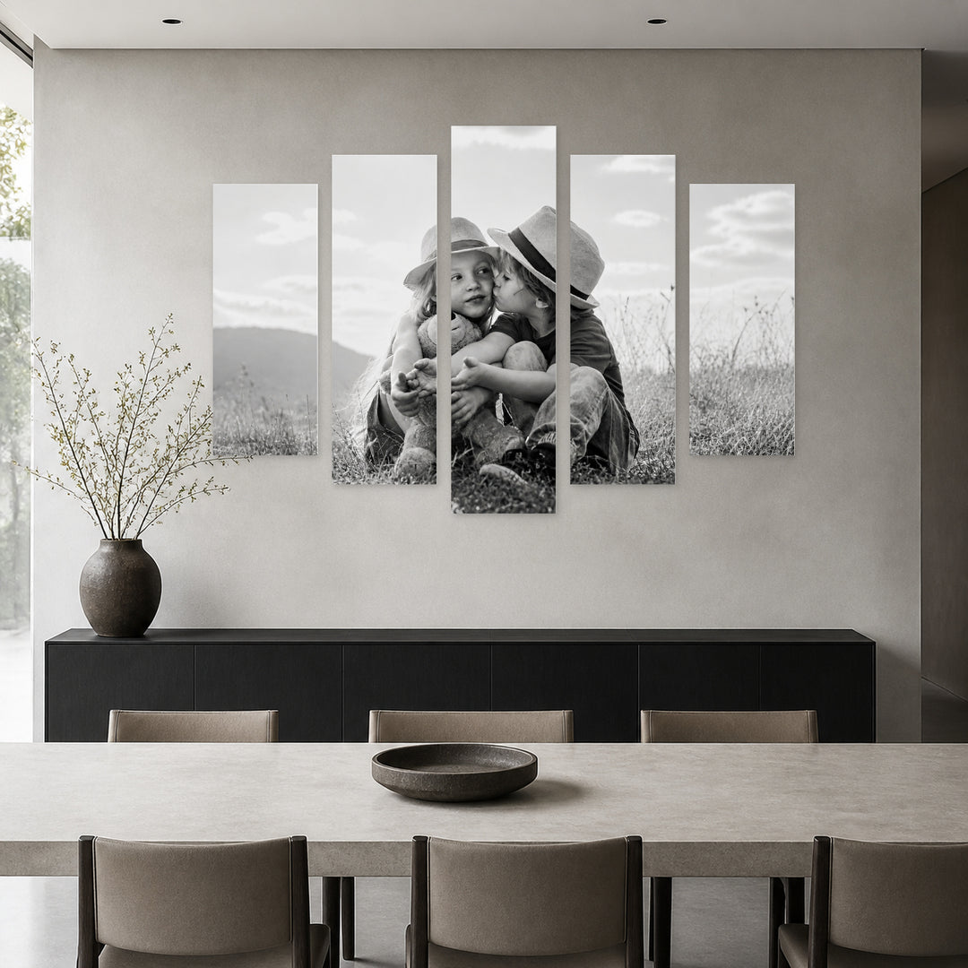 Children Playing Outdoors Playful Illustration — five-panel wall art in frontal interior | 5wallart 54852 M3