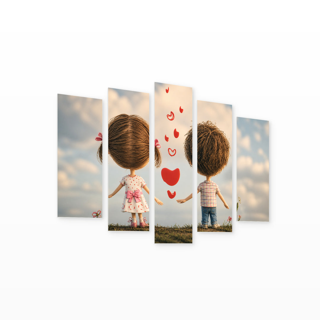 Loving Little People with Dreamlike Atmosphere — five-panel wall art on white background in perspective | 5wallart 54856 M1
