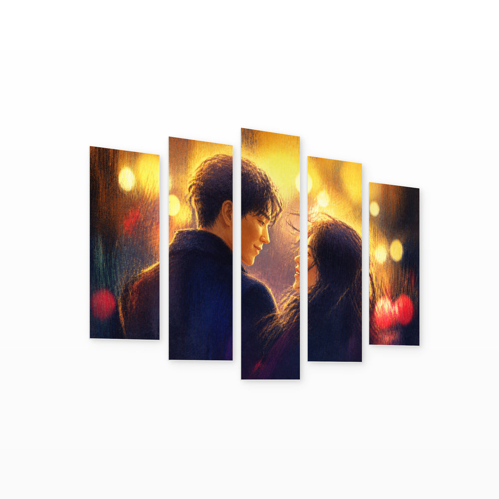 Young Loving Couple with Dreamlike Atmosphere — five-panel wall art on white background in perspective | 5wallart 54858 M1
