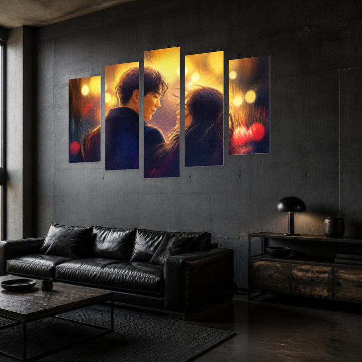 Young Loving Couple with Dreamlike Atmosphere — five-panel wall art in perspective interior | 5wallart 54858 M2