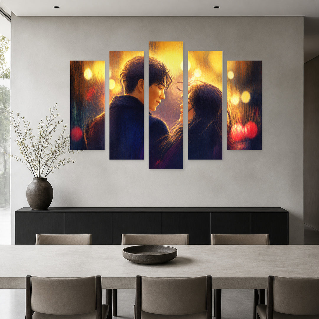Young Loving Couple with Dreamlike Atmosphere — five-panel wall art in frontal interior | 5wallart 54858 M3