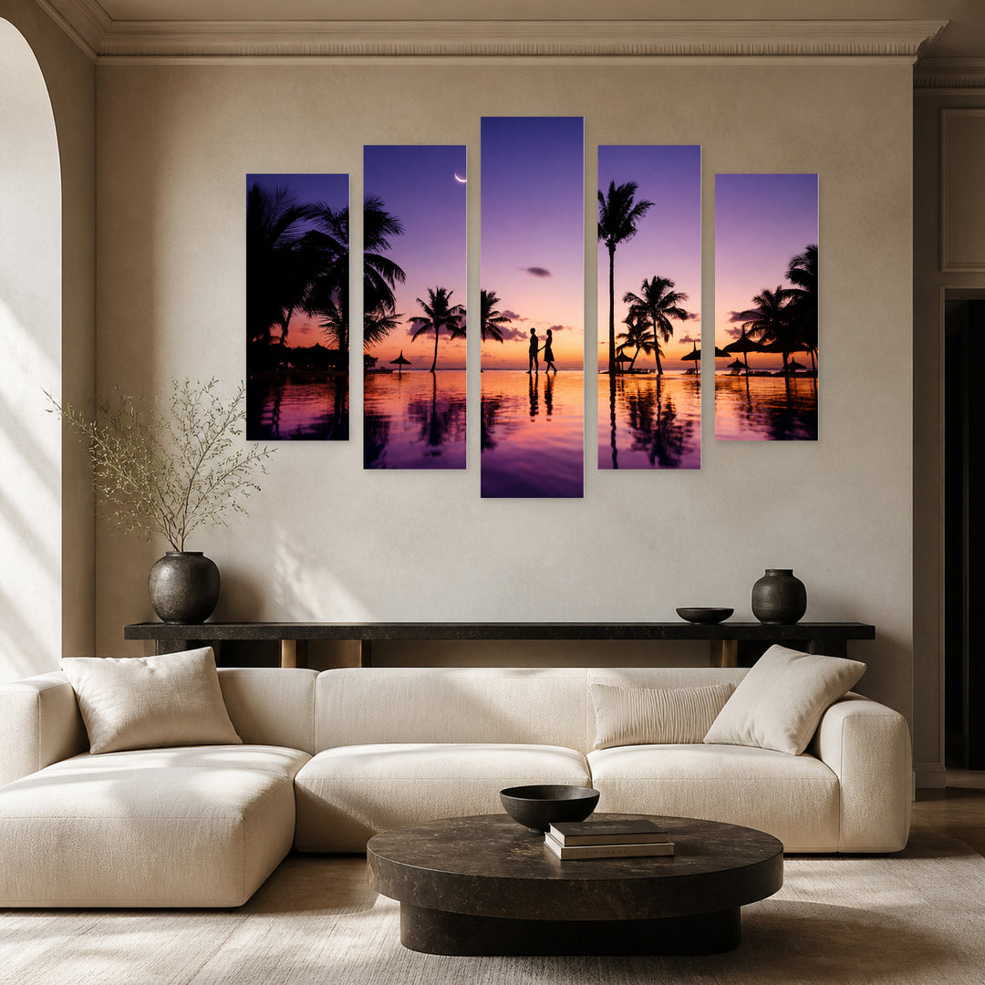 Silhouettes of a Young Couple at a Picturesque — five-panel wall art in alternate frontal interior | 5wallart 54864 M4