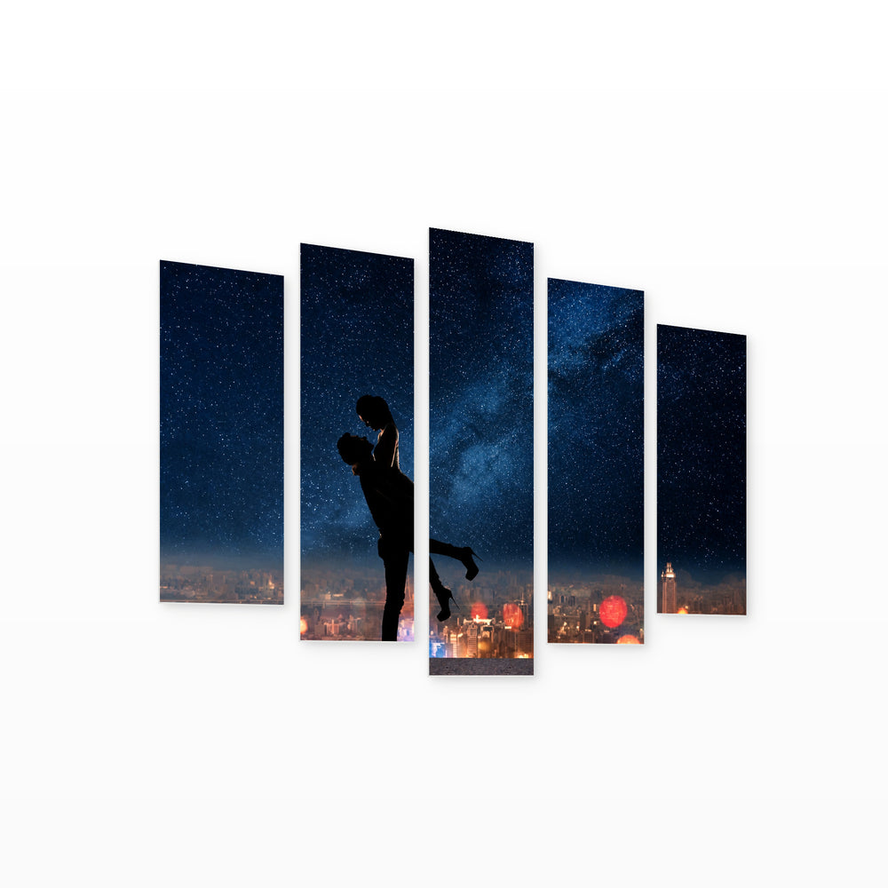 Silhouette of a Couple Modern Composition — five-panel wall art on white background in perspective | 5wallart 54870 M1