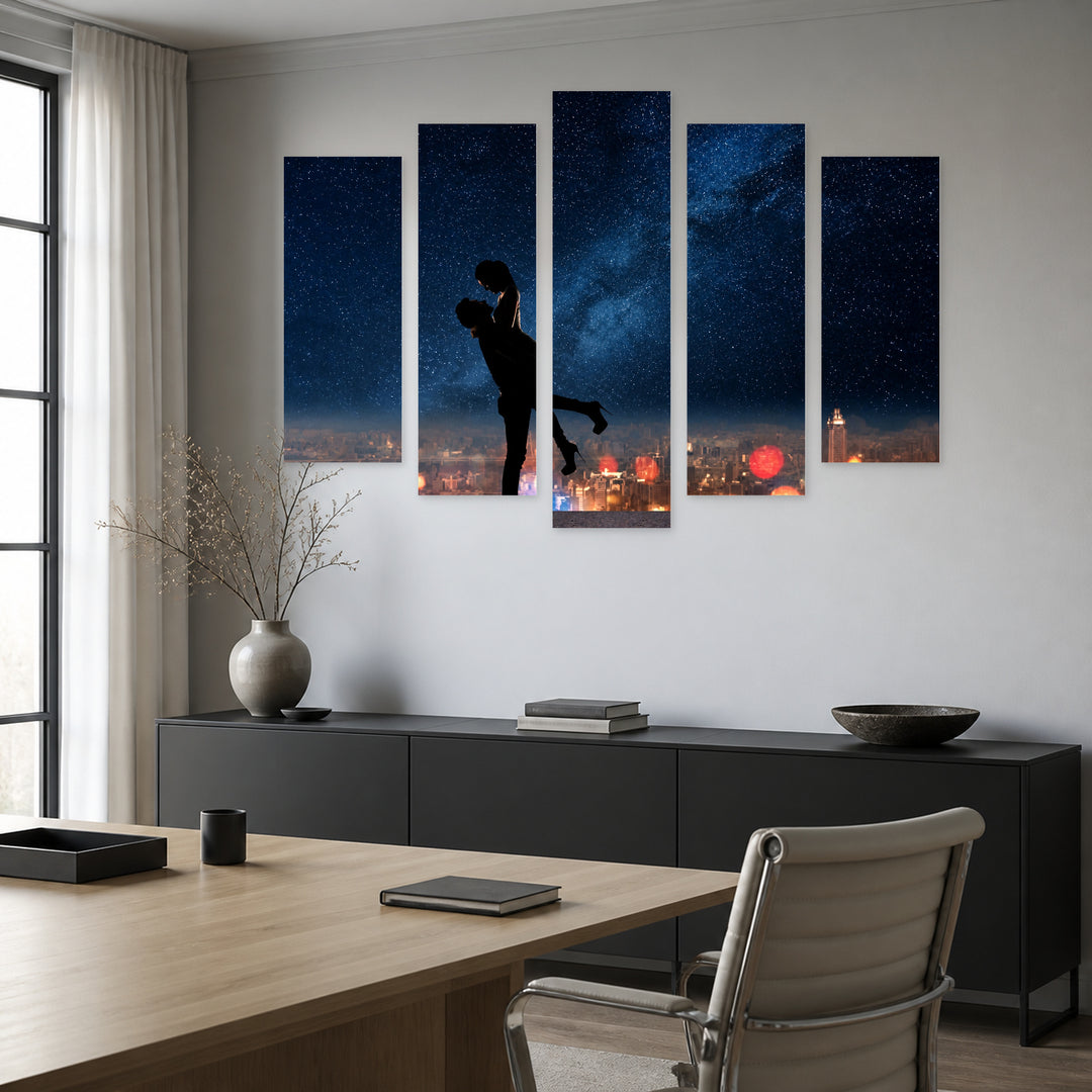 Silhouette of a Couple Modern Composition — five-panel wall art in frontal interior | 5wallart 54870 M3