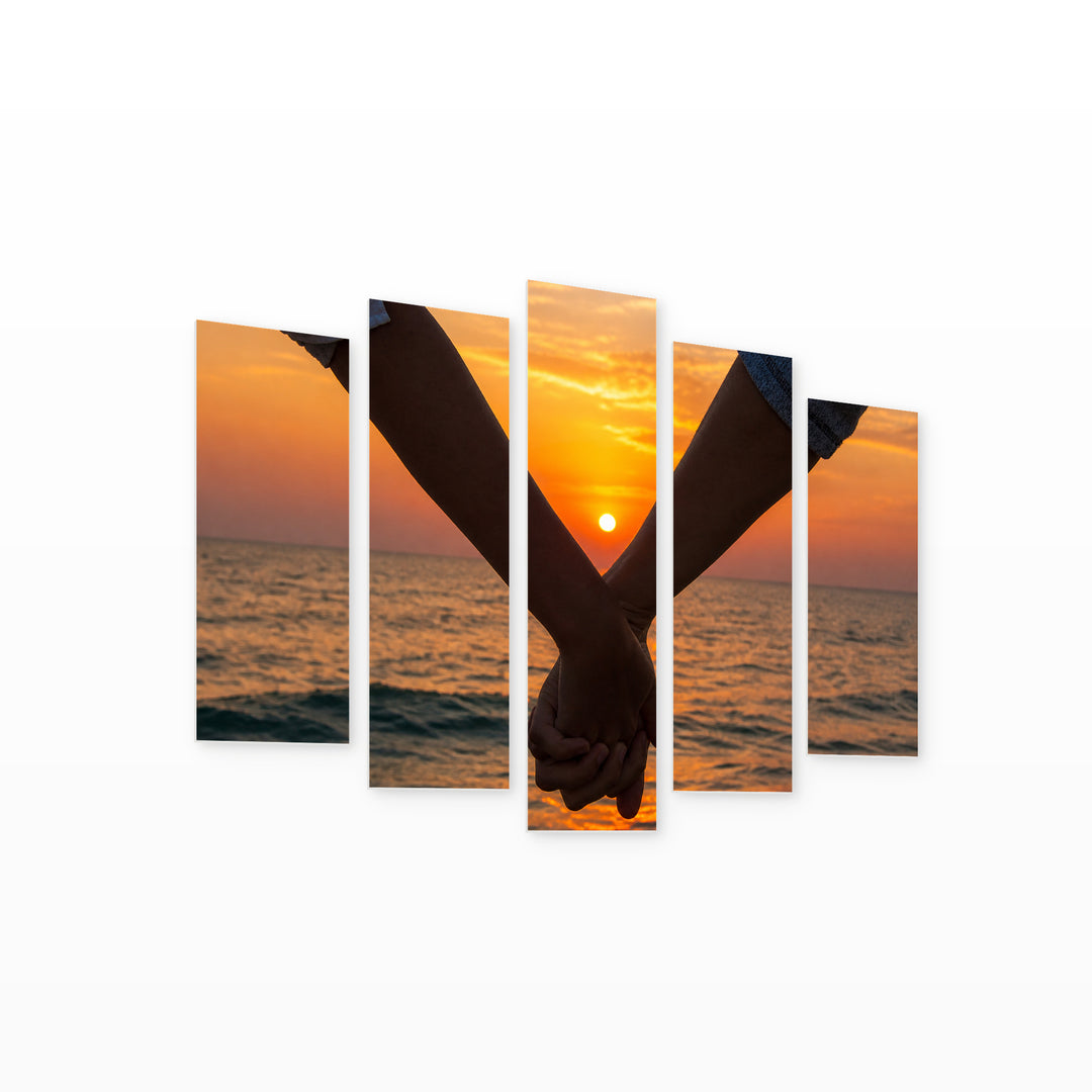 Golden Sunset over Couple — five-panel wall art on white background in perspective | 5wallart 54874 M1