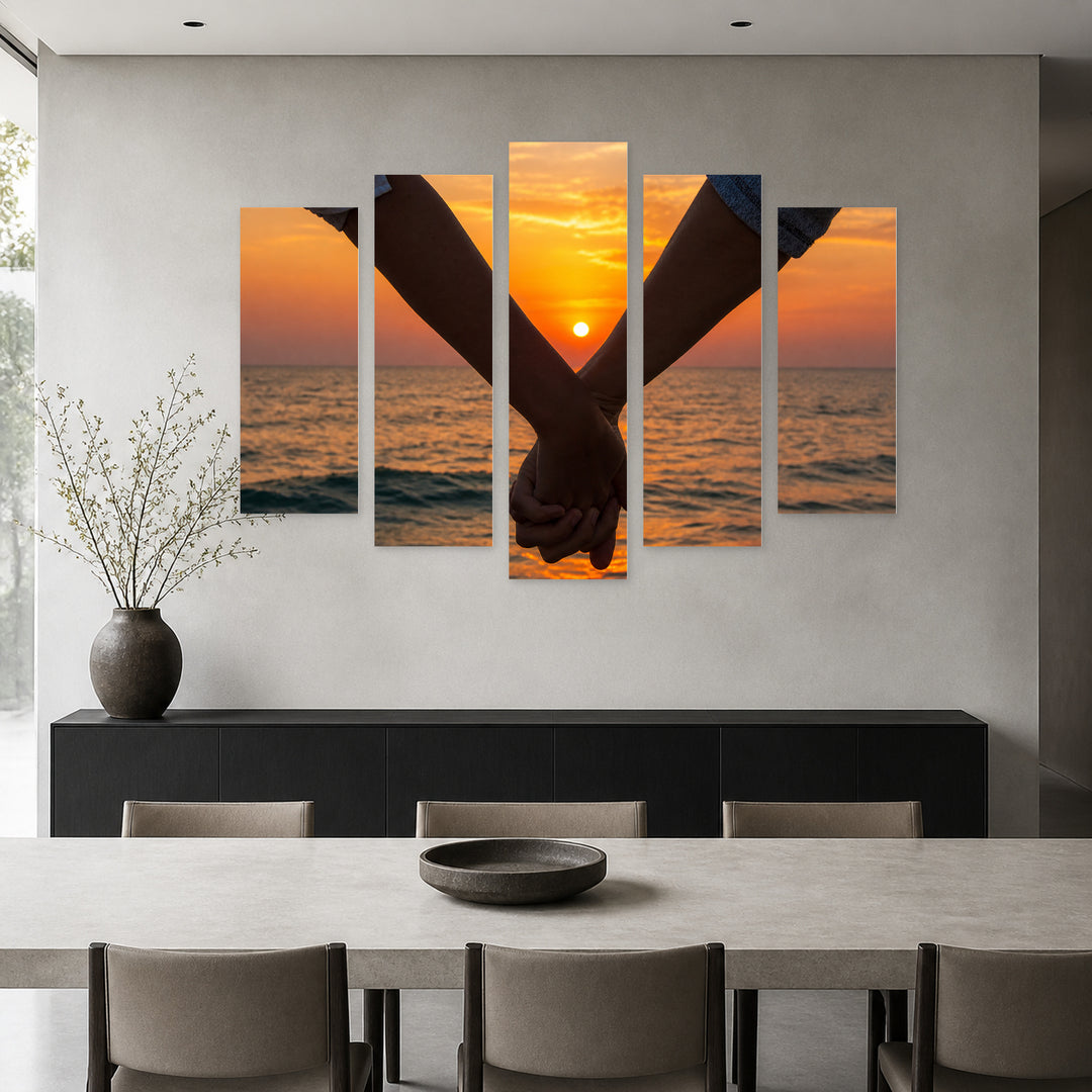 Golden Sunset over Couple — five-panel wall art in frontal interior | 5wallart 54874 M3