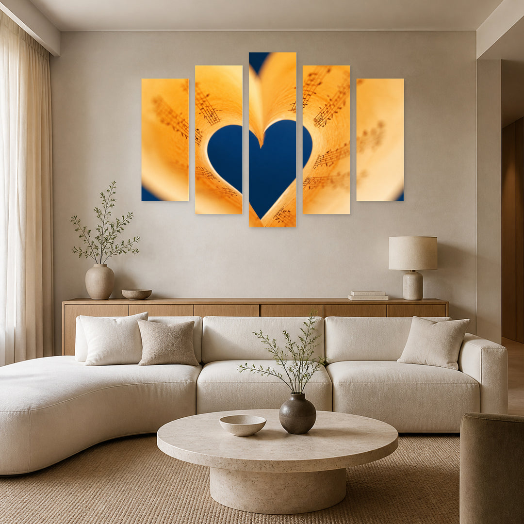 Notes of Love Modern Composition — five-panel wall art in frontal interior | 5wallart 54879 M3
