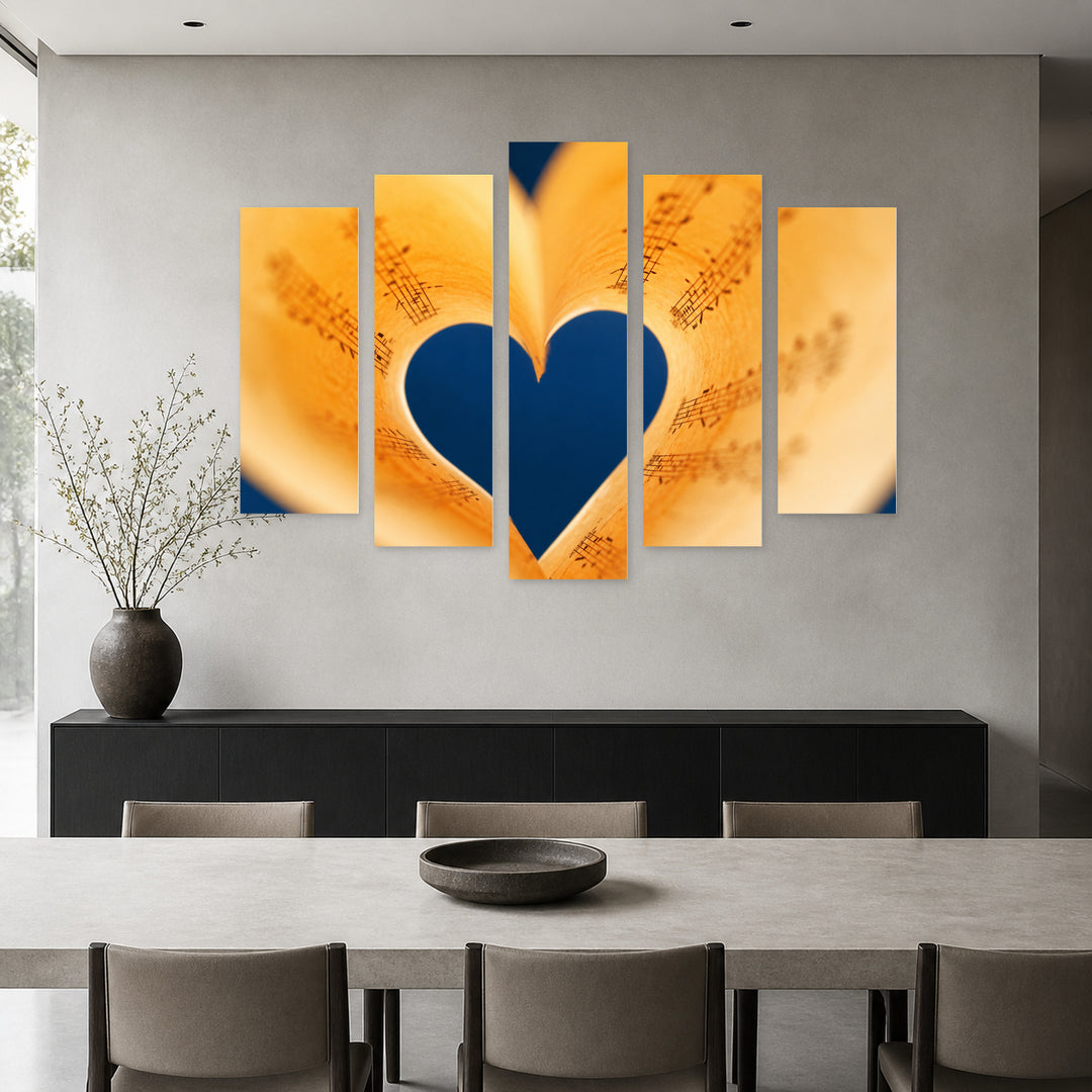 Notes of Love Modern Composition — five-panel wall art in alternate frontal interior | 5wallart 54879 M4