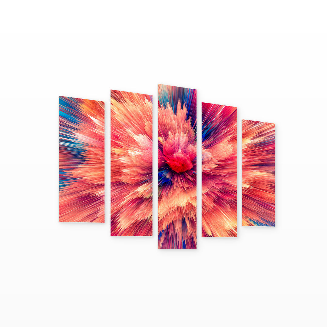 Explosion of Colorful Rays Modern Composition — five-panel wall art on white background in perspective | 5wallart 54881 M1