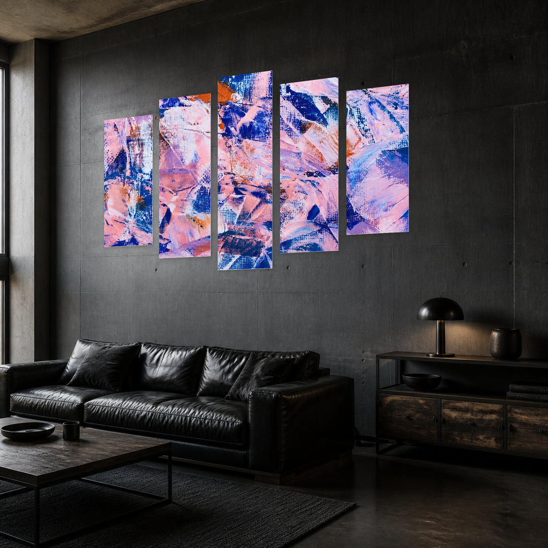 Abstract Background Art with Geometric Rhythm — five-panel wall art in perspective interior | 5wallart 54882 M2